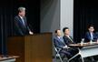 　「国力研究会」の初会合であいさつする自民党の萩生田幹事長代行＝２１日午後、国会