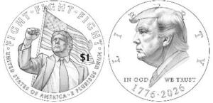 米財務省高官がX(旧ツイッター)に投稿した、トランプ大統領の肖像をあしらった1ドル硬貨の原案