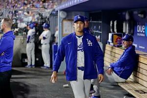 　ジャイアンツ戦で先発メンバーから外れたドジャース・大谷＝ロサンゼルス（共同）