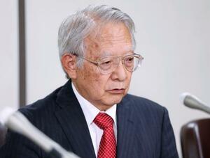 東京都内で記者会見する大川原化工機の大川原正明社長=7日