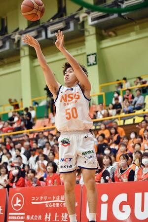 埼玉－新潟　シュートを打つ長尾光輝＝１９日、埼玉県の浦和駒場体育館（新潟アルビレックスＢＢ提供）