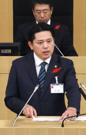 岐阜市議会で市長選に立候補する意向を表明した柴橋正直市長=2日午前