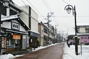 日本政策投資銀行新潟支店が観光客の動向を分析した月岡温泉=1月8日、新発田市