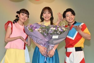 『おかあさんといっしょ』の会見に出席した(左から)アンジェ、秋元杏月、佐久本和夢 (C)ORICON NewS inc.