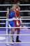 2024年8月、パリ五輪ボクシング女子66キロ級2回戦の試合途中に棄権した相手(左)をねぎらうイマネ・ヘリフ=パリ郊外(AP=共同)