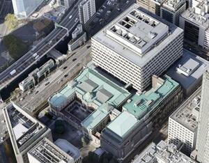 東京都中央区の日銀本店(共同通信社ヘリから)