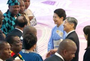 第9回「アフリカ開発会議(TICAD)」で来日中の各国首脳夫妻らと懇談される天皇、皇后両陛下=22日午後、皇居・宮殿(代表撮影)