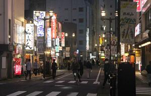 飲食店や居酒屋が並ぶJR新潟駅前の繁華街。県外来訪者の利用率が低いことが市の調査で分かった=新潟市中央区東大通1