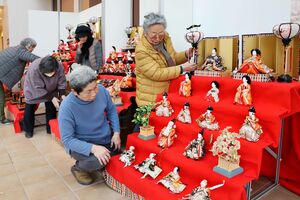 ２日からのイベントに向け、飾られたひな人形＝２月１日、上越市本町５