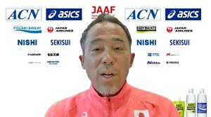 　オンラインで取材に応じる日本陸連で短距離を統括する前村公彦ディレクター＝５日