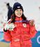 　ミラノ・コルティナ五輪のスキージャンプ女子個人ノーマルヒルで銅メダルを獲得した丸山希＝７日、イタリア・プレダッツォ（共同）