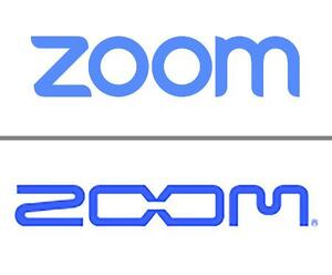 ビデオ会議システム「Zoom」(上)と音楽用電子機器メーカー「ズーム」のロゴ