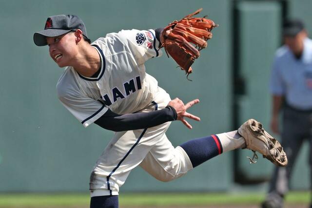 新潟南の先発石井義人＝三条市パールスタ
