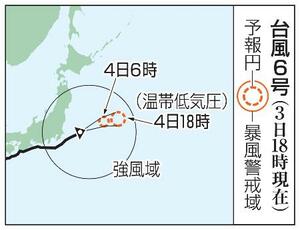 　台風６号の予想進路（３日１８時現在）