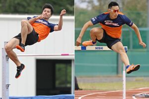 走り高跳びの長谷川直人(左)と110メートル障害の町亮汰
