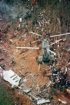 日航ジャンボ機墜落事故の現場=1985年8月13日、群馬県上野村
