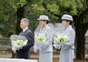 原爆落下中心地碑に供花される天皇、皇后両陛下と愛子さま=9月12日、長崎市