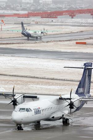 新潟空港を拠点とするトキエアの機体=1月30日