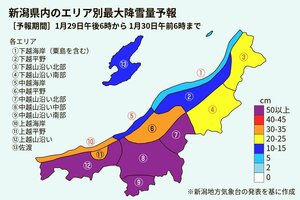 ２９日午後６時からの１２時間降雪量予想