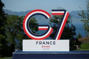G7のロゴ=フランス・エビアン(ロイター=共同)