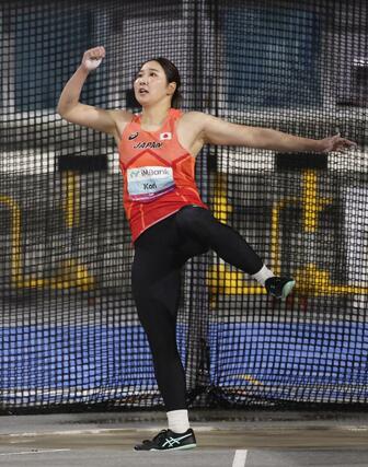 女子円盤投げで３位となった郡菜々佳＝亀尾（代表撮影・共同）