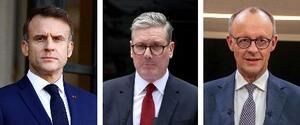 フランスのマクロン大統領、スターマー英首相、ドイツのメルツ首相(いずれもロイター=共同)