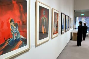 県立近代美術館で始まった安彦良和さんの企画展＝７日、長岡市千秋３