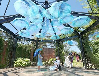 青い風船や日傘で涼やかに イングリッシュガーデン(見附市)でサマー