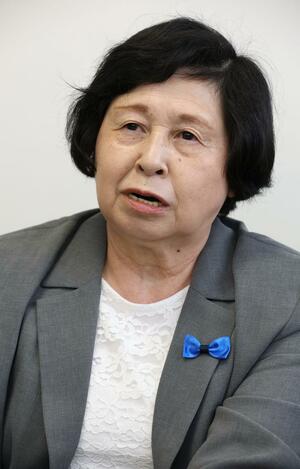 拉致被害者と家族を「一日も早く会わせて」と語る曽我ひとみさん=5月13日、佐渡市の新潟日報佐渡総局