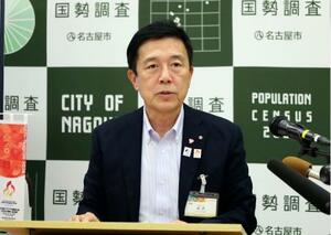 記者会見で中国・南京市との交流再開に意欲を示した名古屋市の広沢一郎市長=4日午前、名古屋市役所