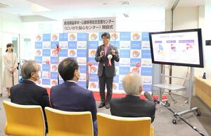 にいがた脳心センターの開設式。猪又孝元センター長が本県の循環器医療の課題を解説した