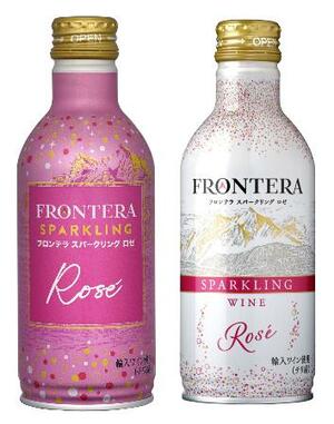 　メルシャンが自主回収する「フロンテラ　スパークリング　ロゼ　缶」の２０２５年７月以降の現行ラベル商品（左）と２０２５年７月以前の旧ラベル商品