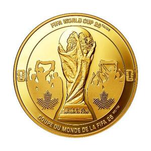 サッカーW杯北中米3カ国大会の公式記念コインの350カナダドル金貨