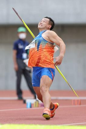 男子やり投決勝 横堀雅孝(サトウ食品アルビRC)=デンカビッグスワン