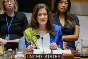 国連安全保障理事会で発言する米国のシェイ国連臨時代理大使=17日、ニューヨーク(ロイター=共同)