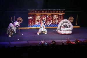 石見神楽などの演目が披露された「アート・ミックス・ジャパン」＝１８日、新潟市中央区