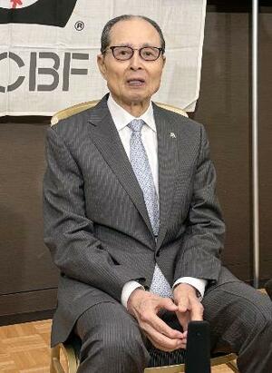 大谷翔平について語るプロ野球ソフトバンクの王貞治球団会長=16日、東京都文京区