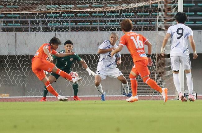 JSC-山口 前半13分、相手に先制を許すJSC=みらスタ