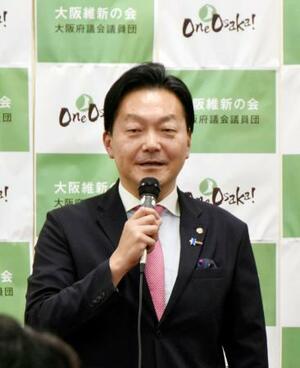 　大阪維新の会の府議団代表に選出された西林克敏府議＝２４日午後、大阪府庁